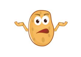 Cartoon potato with face and hands, at white background, clipart