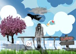 photo manipulation of girl at park walk