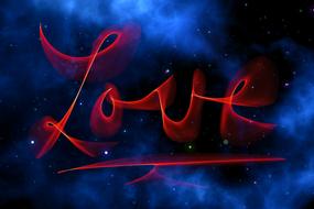 word love on blue galaxy background