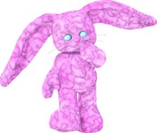 pink plush bunny with blue eyes