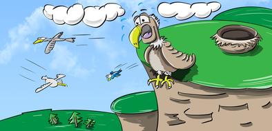 birds in the clouds on a funny illustration