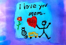 Beautiful and colorful child painting with the "i love you mom" sign, clipart