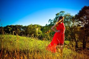 red dress Girl Forest