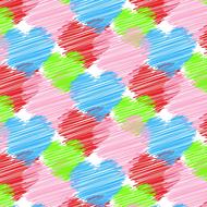 Colorful and beautiful, drawn hearts, at white background, clipart