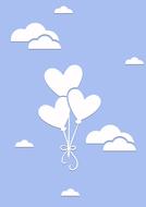 air balloons heart shaped clouds on sky