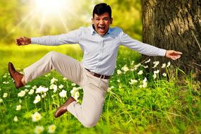 man happy air jump laugh cheerful