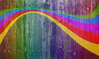 rainbow on wood planks