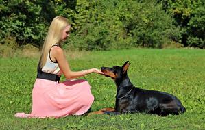 Doberman Dog Blonde Girl