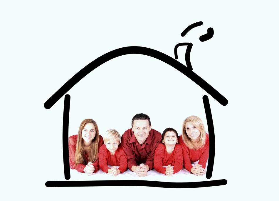 Family in the black and white house drawing