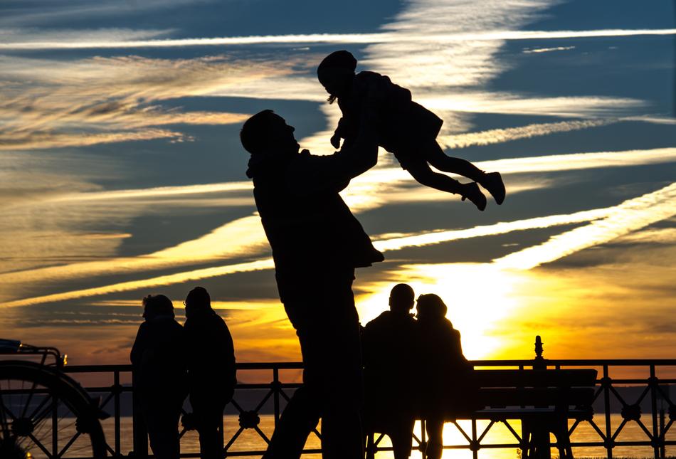Joy Human Father family at sunset