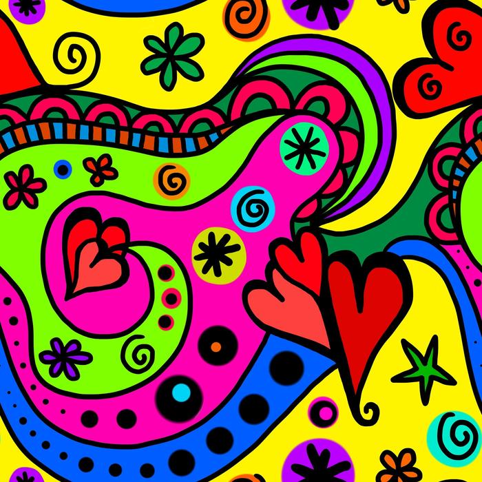 colorful abstraction with hearts as background