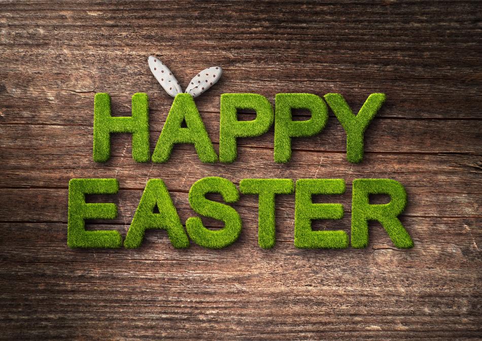 happy easter on wooden background