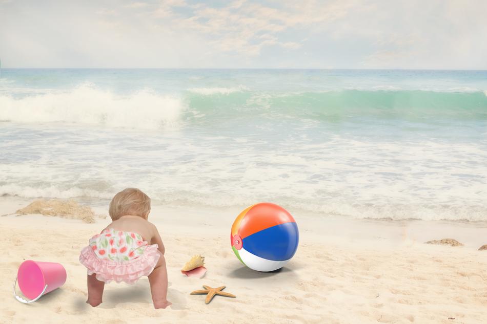 clipart of Baby play on Beach