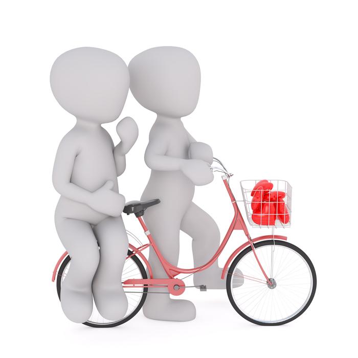 White figures with the pink bicycle, on the Valentine's Day, on clipart