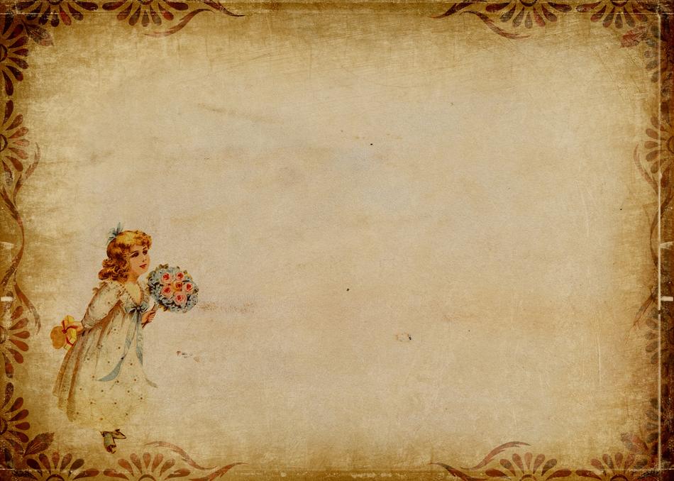 Beautiful and colorful, vintage drawing of the girl, with the flowers, with the frame, clipart
