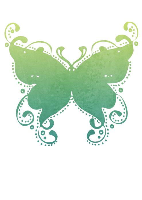 Beautiful, decorated, green butterfly, at white background