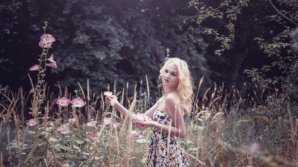 Girl Collects Flowers