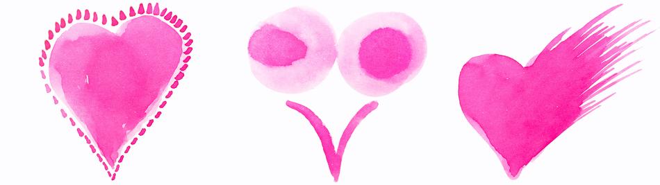 Beautiful, pink, watercolor drawing of the hearts and smile, at white background, on clipart
