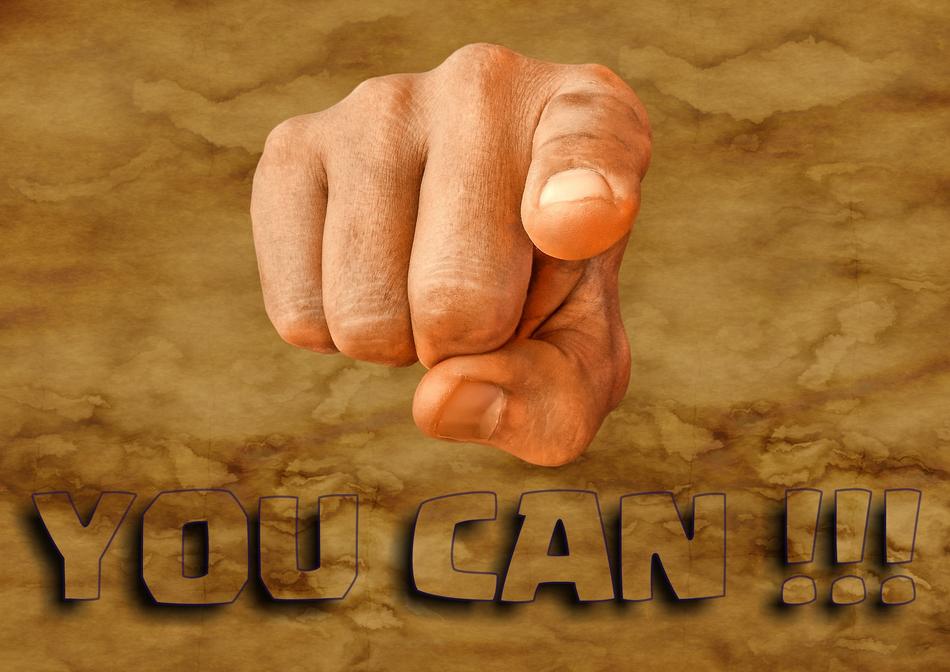 'You can!!!' motivation poster with finger pointing straight