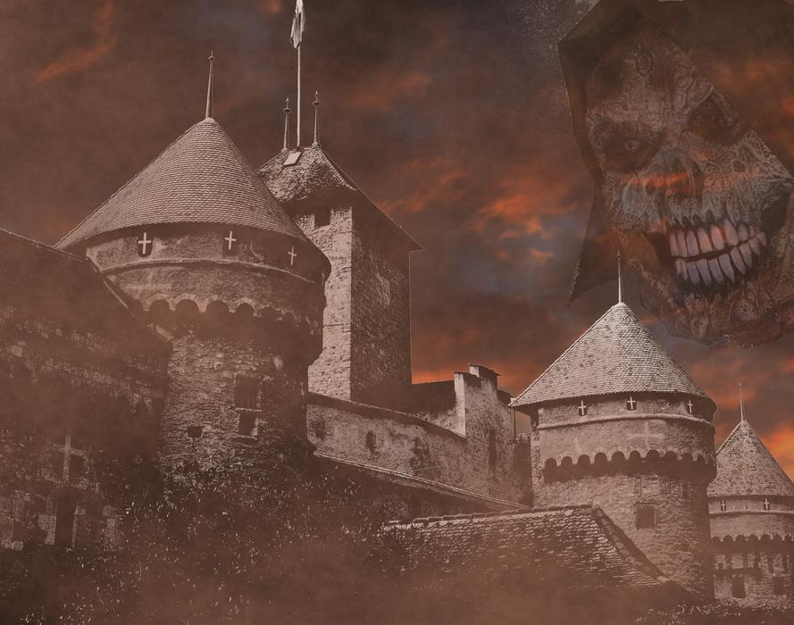 ghost over a medieval castle as a fantasy