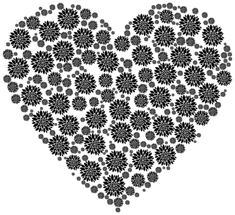 heart of black and white flowers