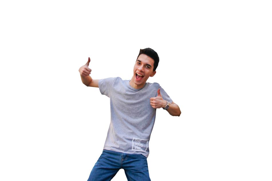Guy with the thumbs up, at white background