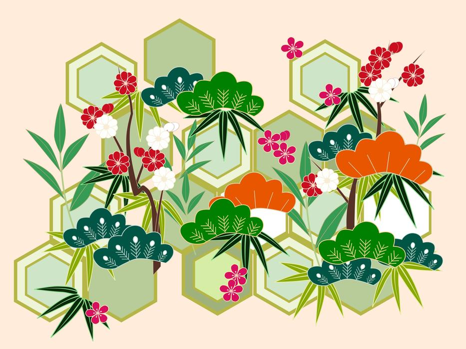 happy new year decoration flowers drawing