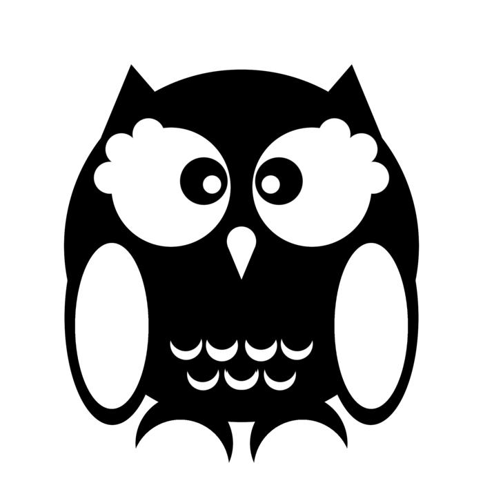 Beautiful, black and white painting of the owl, at white background, on clipart