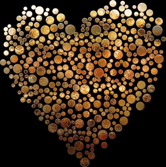 Beautiful heart, made of the glossy, colorful patterns, at black background, clipart