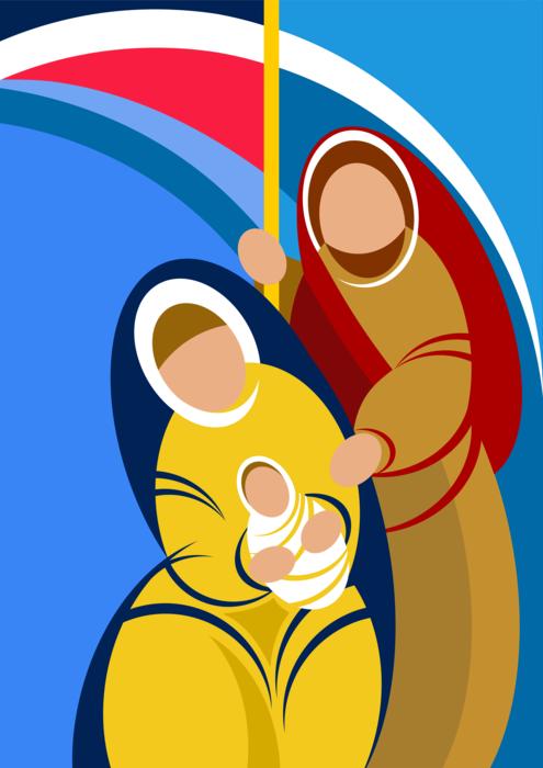 Colorful Nativity Scene with Jesus and Maria, clipart