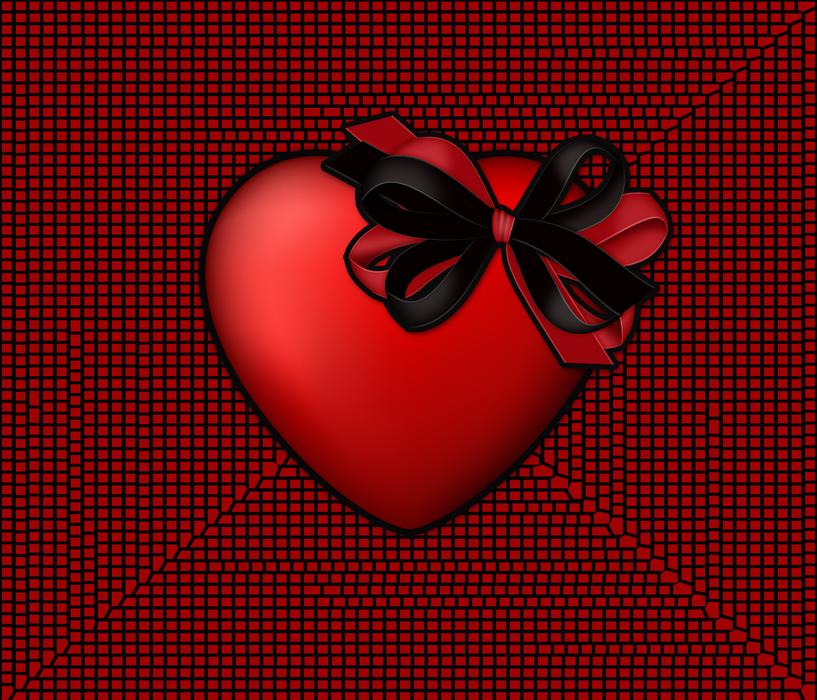 heart with black and red bow at textured background