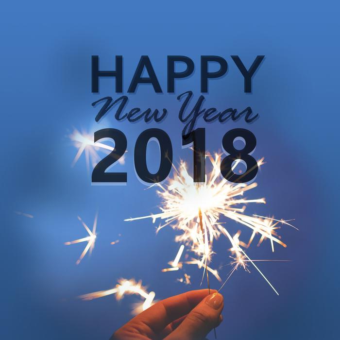 'Happy New Year 2018' sign, above the hand, with the beautiful sparkler, clipart