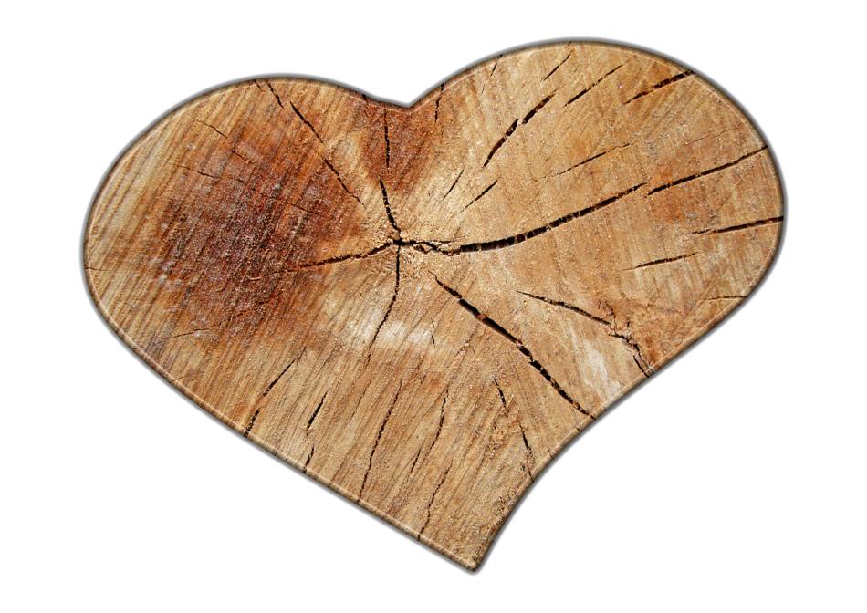 Beautiful, wood heart shape, at white background, clipart
