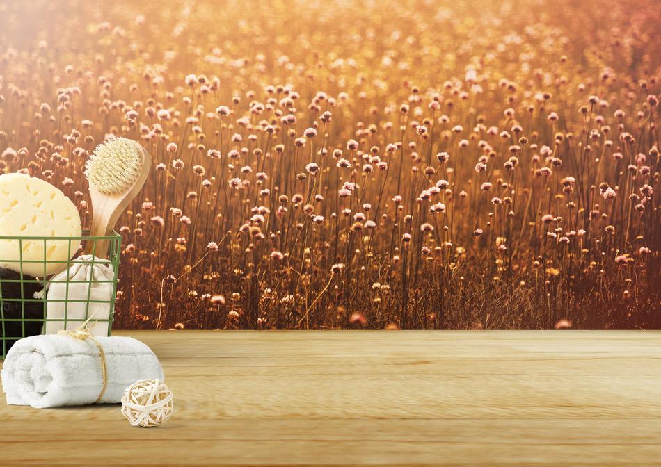 Flowers and Towels Background Image