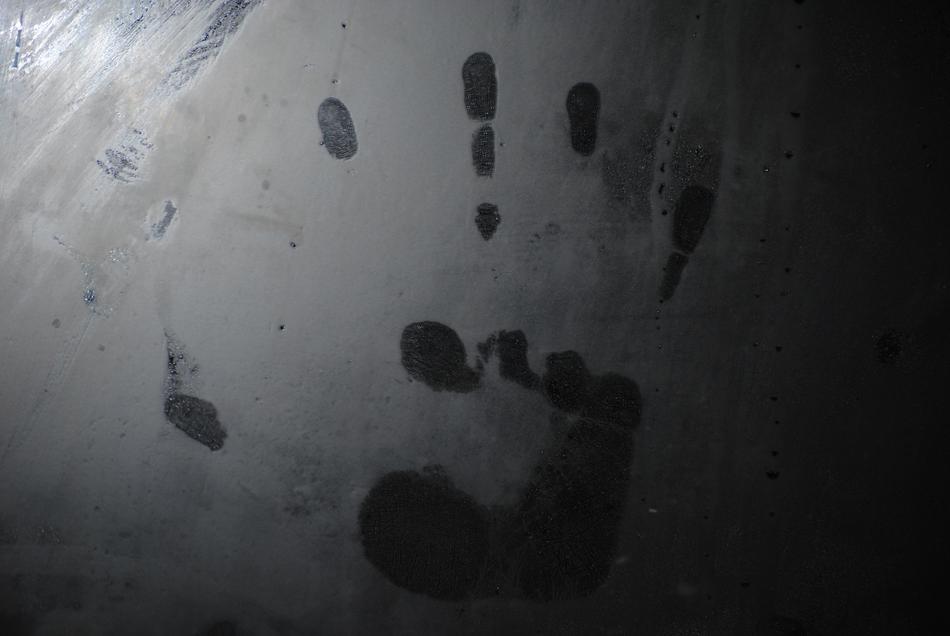 hand footprint at the crime scene close up