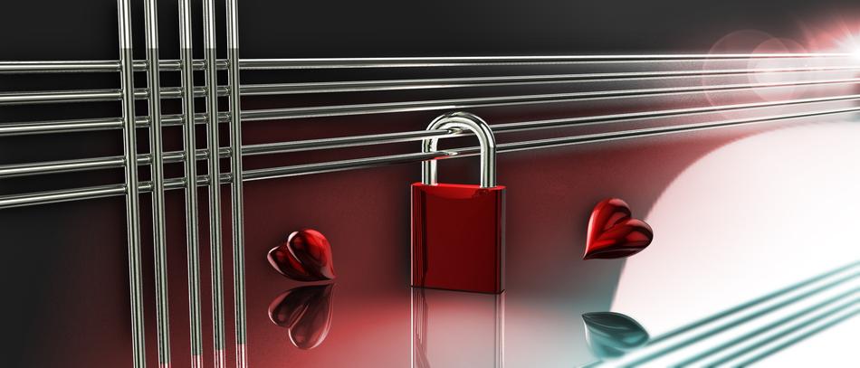 red lock with hearts in concept design