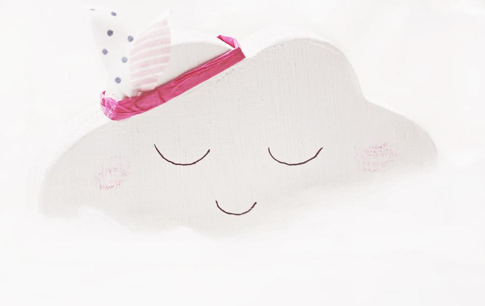 White and pink cotton cloud with face, clipart