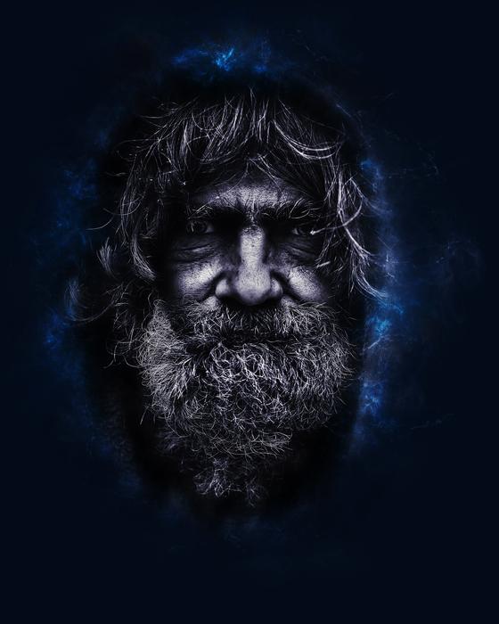 digital art head of a homeless man