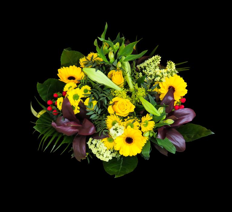 bouquet of flowers on a black background