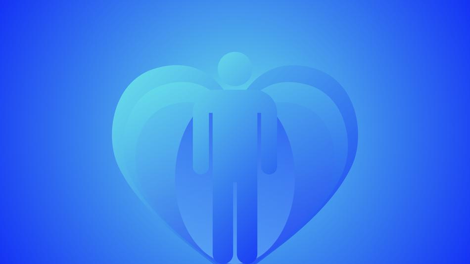 symbol of a person with a heart on a blue background