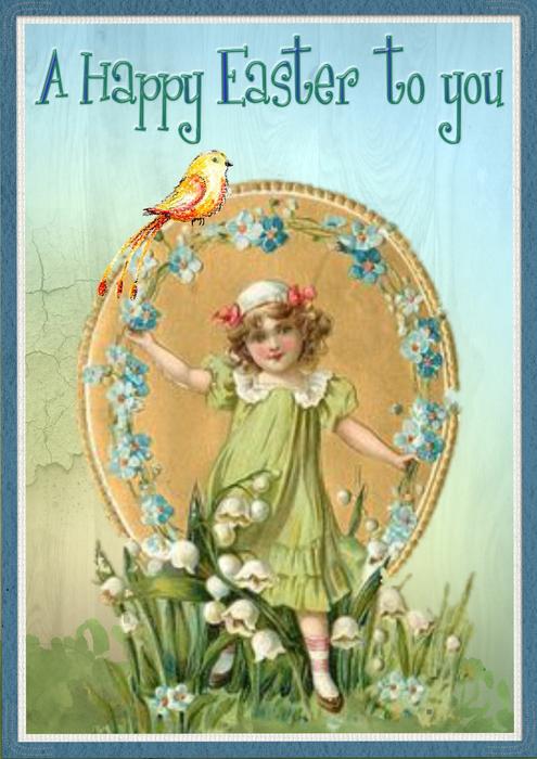 girl and bird on vintage picture