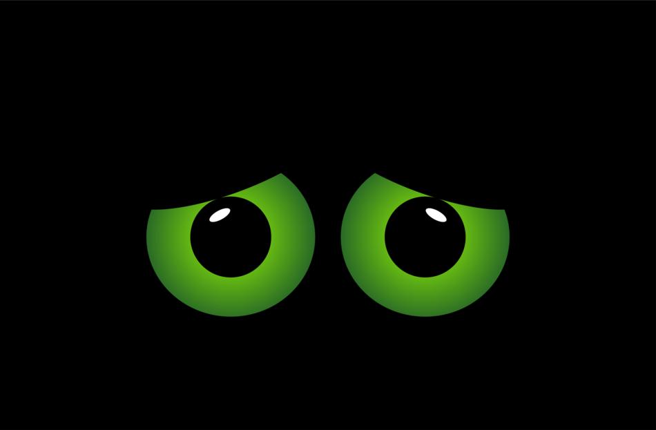 Shiny, green and black eyes, among the darkness, clipart