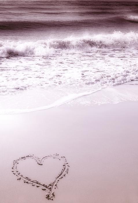 romantic Background, Heart drawing on wet Beach