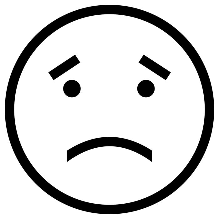 Black and white face with upset emotion, at white background, clipart