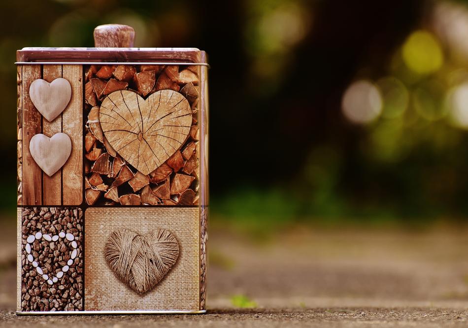 decorative Box with Hearts on side at blur background