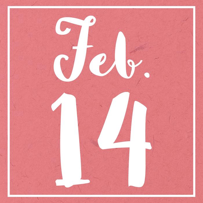 White 'February 14' sign, at peach background with the frame, clipart