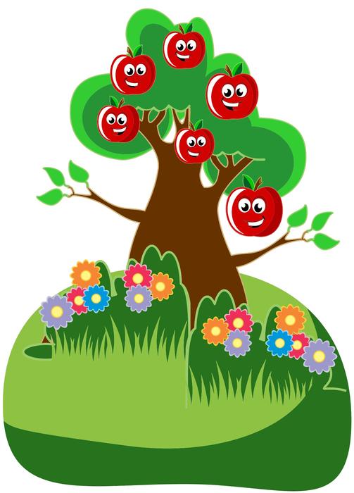 anthropomorphic apples colorful as an illustration