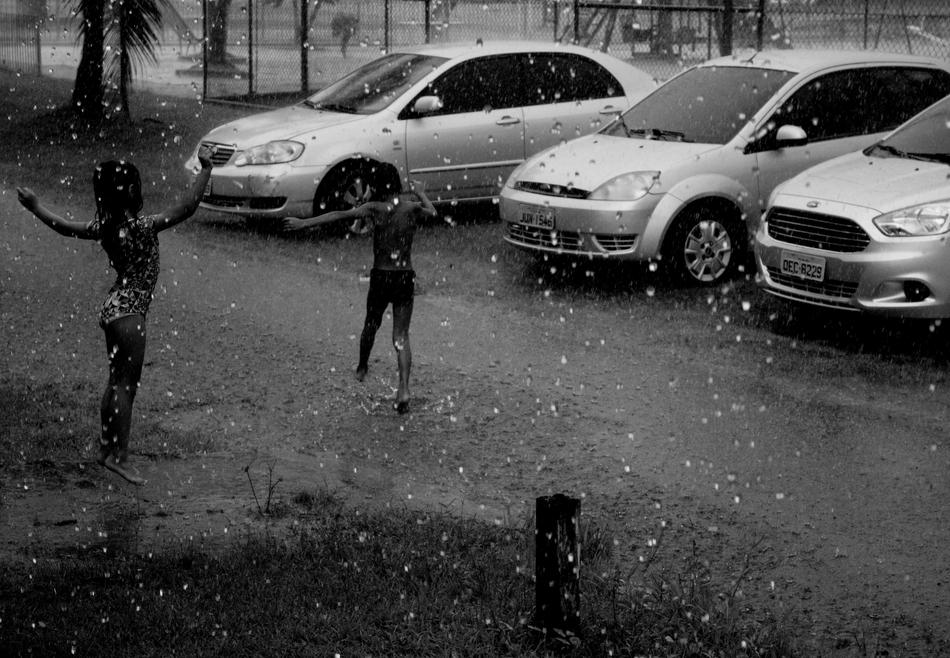 Child on street at Rain