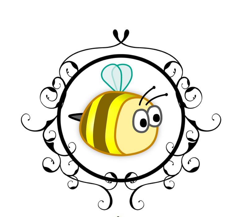 cartoon bee framed with curls