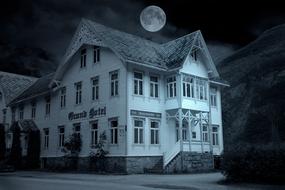hotel night moon scary house sad